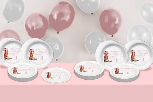 Pink Bows Cowgirl First Birthday - 32 Piece Disposable Party Supplies - Decorations for Girl's 1st Birthday Round Party Plates - Large 9" Paper Plates In Bulk - Image 6