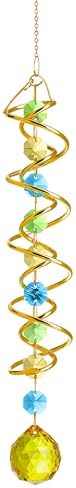 20.5in Yellow Crystal Gazing Ball Spiral Wind Spinner Suncatcher Decor by HDHYALINEDORA