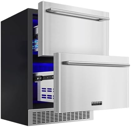 BODEGA 24 Inch Beverage Fridge under Counter, 2 Drawer Outdoor Coolers for Patio and Deck Weatherproof, Stainless Steel Beverage Refrigerator for Beer, Soda, Holds 180 Cans by BODEGA