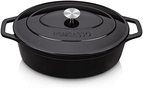 vancasso 9.3 Qt Oval Enameled Cast Iron Dutch Oven with Lid, Black by vancasso