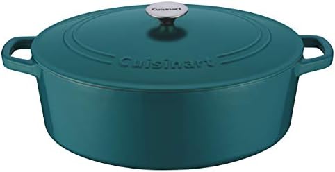 Cuisinart Chef's Classic Enameled Cast Iron Dutch Oven with Lid, Porcelain Enameled Interior, Oven Safe, Induction Compatible, 7-Quart, Oval, Teal by Cuisinart