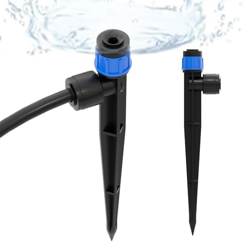 1/4 Inch Adjustable Drip Irrigation Emitters, Push-in 360° Drip Emitters for 1/4" Tubing, Adjustable Flow Watering Drippers for Garden & Greenhouse, 18 Pack by HEKIWAY