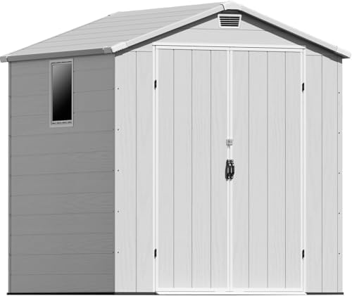 Patiowell 6X6 FT Plastic Outdoor Storage Shed with Floor, Light Grey by Patiowell