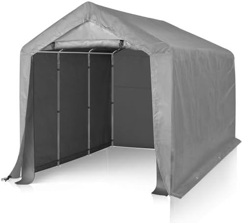 VINGLI Outdoor Portable Storage Shed, Heavy Duty Bike Tent with Roll-up Zipper Door, Waterproof and UV Resistent Carport for Motorcycle, Garden Tools and Firewood (Gray, 8x12x6.8 FT) by VINGLI