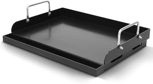 17" x 13" Nano-Ceramic Nonstick Cast Iron Griddle - Universal Flat Top with Grease Groove, Reinforced Ridges & High Sidewalls, Cooking Skillet Pan for Gas/Charcoal Grills & Stove Top by BLUESGRILLPARTS