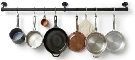 Wooden Pot Rack Wall Mounted - Pans Hanging Rack and Detachable Kitchen Lids Utensils Hanger (Black, 33.9inch/2 Pack) by Unknown