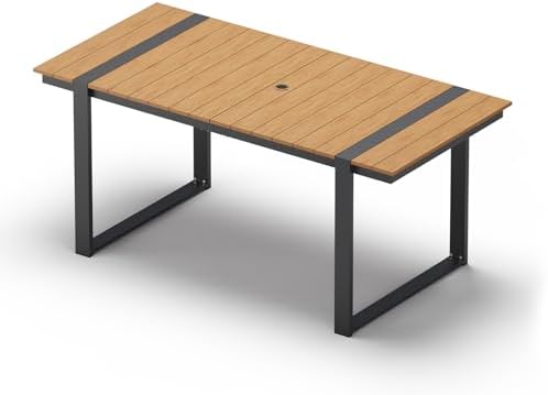 Outdoor Dining Table for 6, HDPS+ Aluminum Patio Dning Table by Oasbira