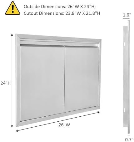 JIE JIN BBQ Access Door 26" W X 24" H Outdoor Kitchen Doors Double Doors Thickened 304 Stainless Steel Outdoor Kitchen Accessories Door for Indoor/Outdoor Kitchen Outdoor Cabinet BBQ Island - Image 2