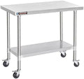 DuraSteel 30x48 NSF Stainless Steel Cart Work Table - Heavy Duty Rolling Food Prep Table Countertop Island - Metal Utility Cart on Wheels Caster, Grill Stand Storage Outdoor Kitchen Tables Bar Top by DuraSteel