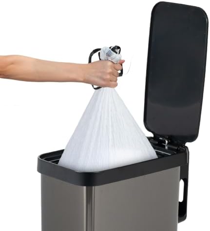 Glad Stainless Steel Slim Trash Can with Clorox Odor Protection - Narrow Kitchen Garbage Bin with Soft Close Lid, Step On Foot Pedal and Waste Bag Roll Holder, Pewter, 12 Gallon/45 Liter - Image 4