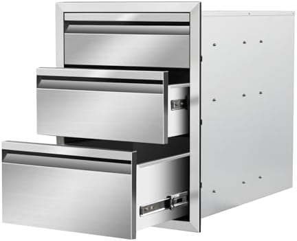 Outdoor Kitchen Drawers 16" W x 21"H x 23"D Triple BBQ Drawers Stainless Steel Built-in Drawer for Outdoor Kitchen Island, Patio Grill Station by SGOLAN