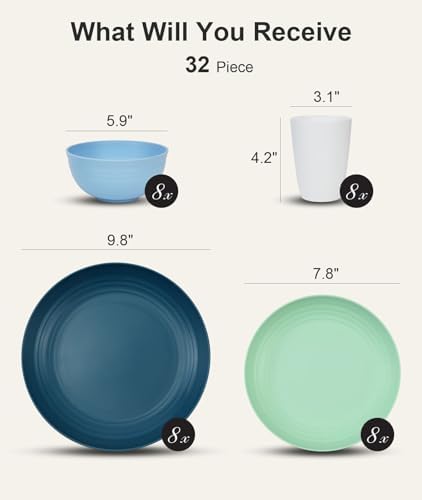 Quatish 32 Piece Plates and Bowl Set for 8, Dinnerware Dish Set for Kitchen - Image 2