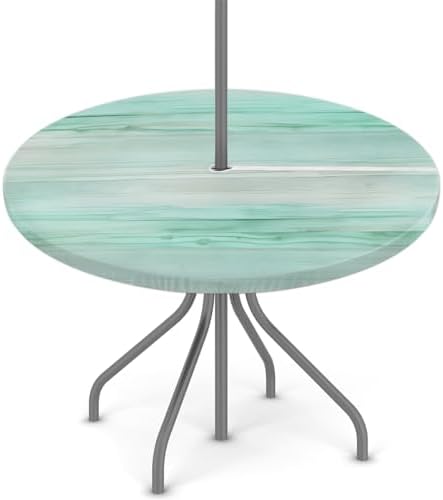 Fitted Round Tablecloth with Umbrella Hole and Zipper Green Stripes Texture Outdoor Elastic Table Cloth 36"-44" Oil-Proof Waterproof Gradient Patio Table Cover for Party Outdoor by GzLeyigouHomeKitchen