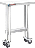 DuraSteel 24x12 NSF Stainless Steel Cart Work Table - Heavy Duty Rolling Food Prep Table - Metal Utility Cart on Wheels Caster, Grill Stand Microwave Outdoor Kitchen Tables Countertop Island Top Vevor by DuraSteel