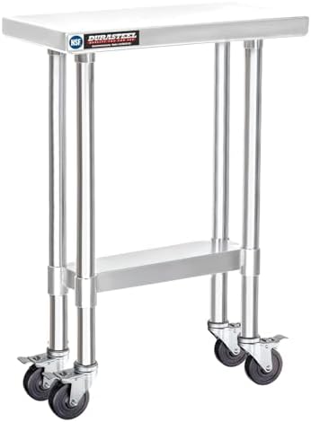 DuraSteel 24x12 NSF Stainless Steel Cart Work Table - Heavy Duty Rolling Food Prep Table - Metal Utility Cart on Wheels Caster, Grill Stand Microwave Outdoor Kitchen Tables Countertop Island Top Vevor by DuraSteel
