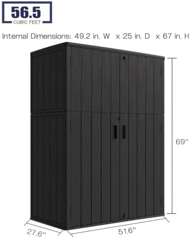 KINYING Outdoor Storage Shed,57 Cu.ft Vertical Outdoor Storage Cabinet Waterproof, Outdoor Resin Tool Shed for Patio Furniture, Garden Tools, Pool Accessories, Lawn Mower(Black Color) - Image 2