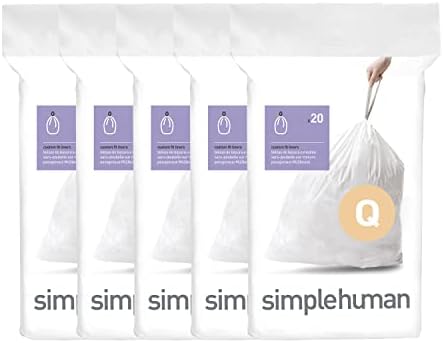simplehuman Code Q 100 Count Custom Fit Liners, Drawstring Kitchen Trash Bags, One-by-One Mess-Free Dispense, Extra Thick & Double Seamed, 50% PCR Plastic, 50-65 Liter / 13-17 Gallon, White by Unknown