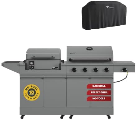 Tytus 2-in-1 Gas Grill 4-Burner, Pellet Smoker & Cover, Prep Cart, 721 sqin by TYTUS