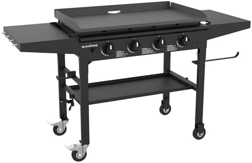 Blackstone 36 Inch 4 Burner 60,000 BTU Portable Steel Griddle Cooking Station with Foldable Legs, Grease Pan, and Storage Rack, Black by Unknown