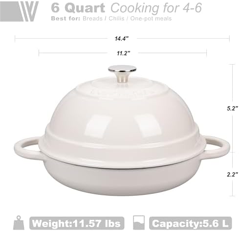 VORRINGARD Cast Iron Enameled Dutch Oven Pot with Lid for Bread Baking, Bread Oven, 6 Quart, White - Image 2