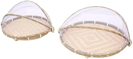 Pissente Food Serving Tent Basket, Hand Woven Wood Storage Basket with Mesh Cover for Picnic, Kitchen, and Farmhouse Decor, 2-Pack Set in 14.2 and 11.8 Inch Sizes - Image 3