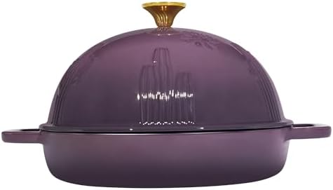 Flavehc Bread Oven Cast Iron Bread Dutch Oven with Cloche Lid for Bread Baking Magenta Enameled Cast Iron Bread Oven with Dome Lid for Sourdough, 9.8 Inches - Image 3