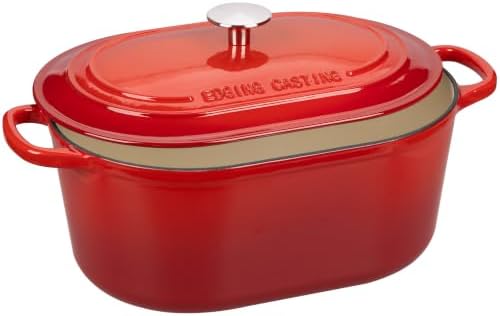 EDGING CASTING Enameled Cast Iron Oval Dutch Oven, 6QT, Red - Image 5
