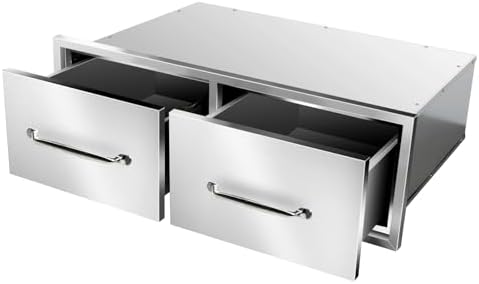 Outdoor Kitchen Drawers 30" W x 10" H x 20" D Flush Mount Horizontal Double Drawers with Chrome Handle,Stainless Steel Built-in BBQ Drawer for Outdoor Kitchen Island, Patio Grill Station by SGOLAN