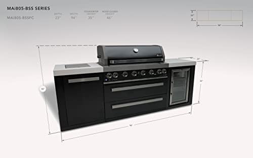 Mont Alpi Premium 94"W x 23"D x 46"H Black Stainless Steel Outdoor Kitchen Island with Refrigerator + 44"W 6-Burner BBQ Natural Gas Ready Grill + Granite Countertops + Storage + Rotisserie Kit + Cover - Image 2