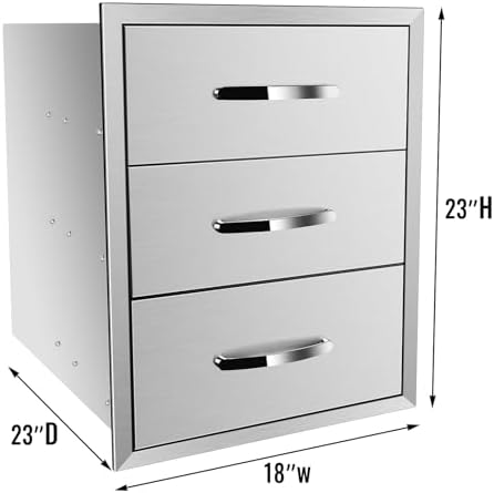 Outdoor Kitchen Drawers Stainless Steel, BBQ Drawer Inserts for Built-in Patio Grill Station, Triple Drawer, 18''W x 23''H x 23''D - Image 2