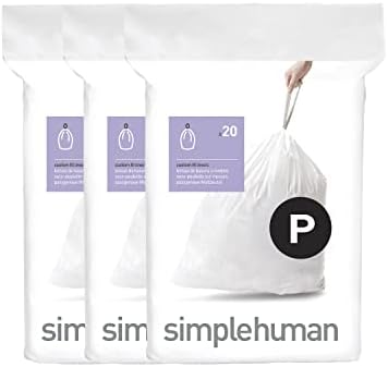 simplehuman Code P 60 Count Custom Fit Liners, Drawstring Kitchen Trash Bags, One-by-One Mess-Free Dispense, Extra Thick & Double Seamed, 50% PCR Plastic, 50-60 Liter / 13-16 Gallon, White by Unknown