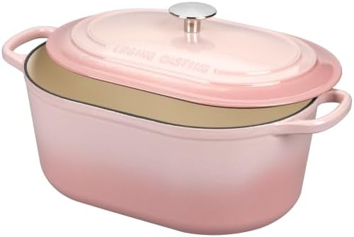 EDGING CASTING Enameled Cast Iron Oval Dutch Oven, 6QT, Pink - Image 6