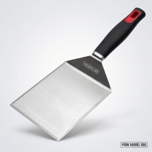 Pork Barrel BBQ Wide Metal Spatula & Grill Scraper - Heavy Duty Stainless Steel XL Hamburger Turner with Rubber Handle for Blackstone Griddle Accessories - Image 2