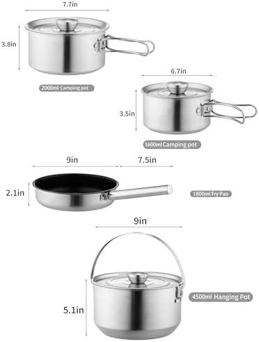 CompactKit Camping Cookware Set Stainless Steel Pots and Pan with Detachable Handle and Oxford Cloth Bag, for 4-8 Mess Kit with Utensils for Camp Kitchen, Picnic, BBQ, Traveling, Emergency - Image 6