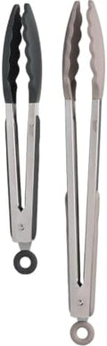 Tovolo Stainless Steel Tongs with Silicone Tip Set 9" 12" with Easy Lock Mechanism for Grilling Air Fryer Cooking Serving Salad, Heat Resistant Silicone Tipped Kitchen Tongs Warm Gray Charcoal Gray by Tovolo