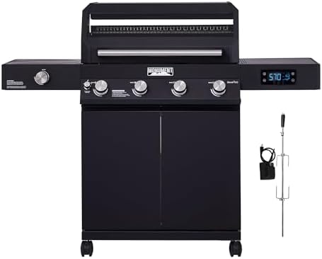 Monument Grills Denali Series, 4-Burner Liquid Propane Gas Smart bbq Grill Denali 425 with Stainless Steel Rotisserie Kit(2 Items) by MonumentGrills
