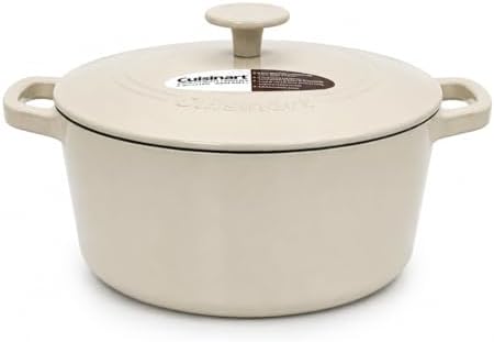 Cuisinart Chef's Classic Enameled Cast Iron Dutch Oven with Lid, Porcelain Enameled Interior, Oven Safe, Induction Compatible, 5-Quart, Round, Linen by Cuisinart
