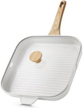 SENSARTE Nonstick Ceramic Grill Pan with Lid, Grill Pan for Stove Tops, Square Grilling Pan with Pour Spouts, Durable Grill Skillet for All Stoves, Steak Bacon Pan, Non Toxic PTFE,PFAS,PFOA Free by SENSARTE