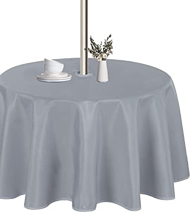 LUSHVIDA Round Outdoor Tablecloth with Umbrella Hole 60 Inch Silver by LUSHVIDA