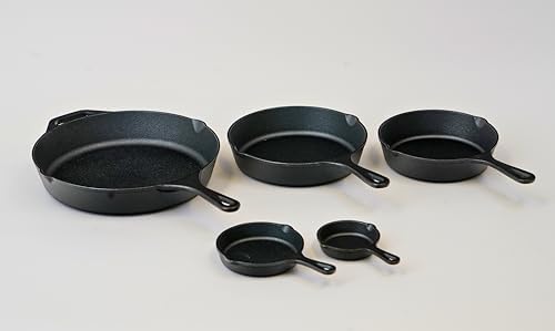Cast Iron， Pre-Seasoned Skillet 5pcs Set, Including 3", 5", 8", 9" and 12" - Image 3