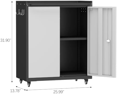 IRONFFICE Locking Storage Cabinet, Steel Garage Cabinet with Wheels, Utility Tool Cabinet for Garage, Home Office and Warehouse - Image 3
