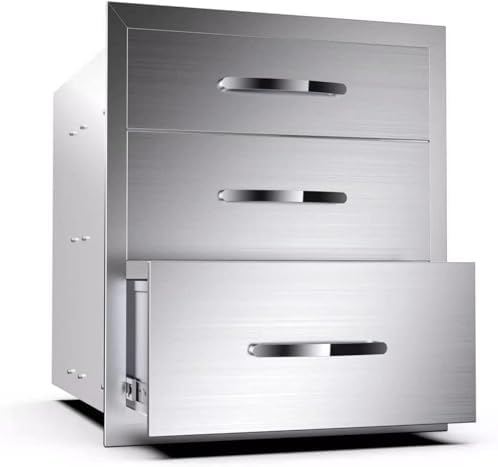 Outdoor Kitchen Drawers, Triple BBQ Drawers Stainless Steel Built-in Drawer For Outdoor Kitchen Island, Patio Grill Station,Three Drawers by OLIPIC