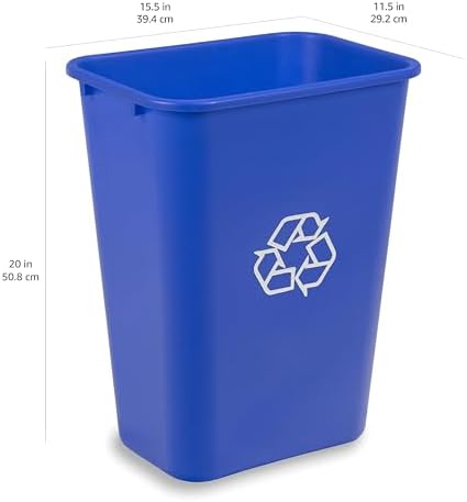 Amazon Basics Rectangular Commercial Office Wastebasket, Easy to Clean, Lightweight, 10 Gallon, Blue, Recycle Logo - Image 6