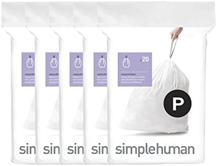 simplehuman Code P 100 Count Custom Fit Liners, Drawstring Kitchen Trash Bags, One-by-One Mess-Free Dispense, Extra Thick & Double Seamed, 50% PCR Plastic, 50-60 Liter / 13-16 Gallon, White by Unknown