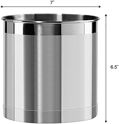 Oggi Stainless Steel Jumbo Utensil Holder - 7" Utensil Caddy, Weighted Base for Stability - Extra Large Utensil Crock and Countertop Utensil Organizer, Stainless Steel - Image 5
