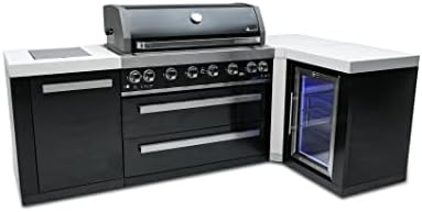 Mont Alpi 94"W x 50"D Black Stainless Steel L-shaped Modular Outdoor Kitchen Island + Infrared Side Burner + Refrigerator + 44"W 6-Burner BBQ Grill + Granite Countertops + Storage Cabinets & Drawers - Image 2