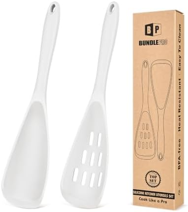 BUNDLEPRO Silicone Cooking Spoons for Nonstick Cookware, One-Piece, 2 Pack by BUNDLEPRO
