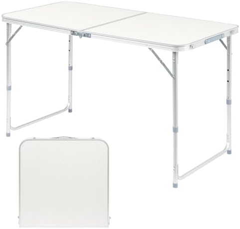 Aluminum Folding Camping Table,3 Adjustable Heights Lightweight (White, 4FT by Road+Ahead