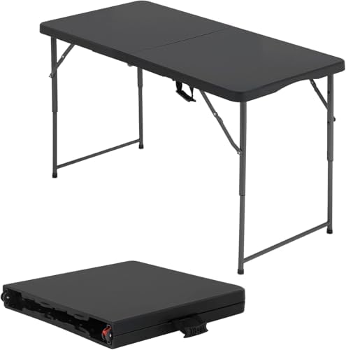 HKLGorg 4ft Folding Table, Adjustable Height Plastic Foldable Table, Black by HKLGorg