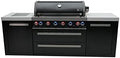 Mont Alpi Black Stainless Steel 94"W x 23"D x 46"H Modular Outdoor Kitchen Island with Infrared Side Burner+ 44"W 6-Burner BBQ Gas Grill + Granite Countertops + Rotisserie + Chopping Board + Cover by MontAlpi